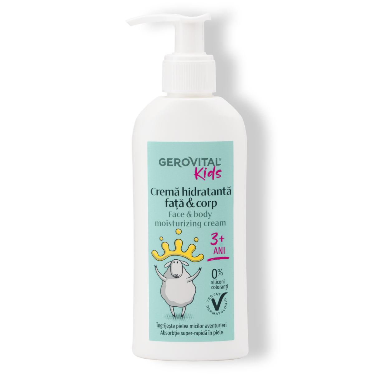 Cremă Hidratantă Față și Corp Copii Cu Absorbție Rapidă Hidratare și Calmare Cu Panthenol, Unt De Shea și Vitamina E, Gerovital Kids, 150 Ml