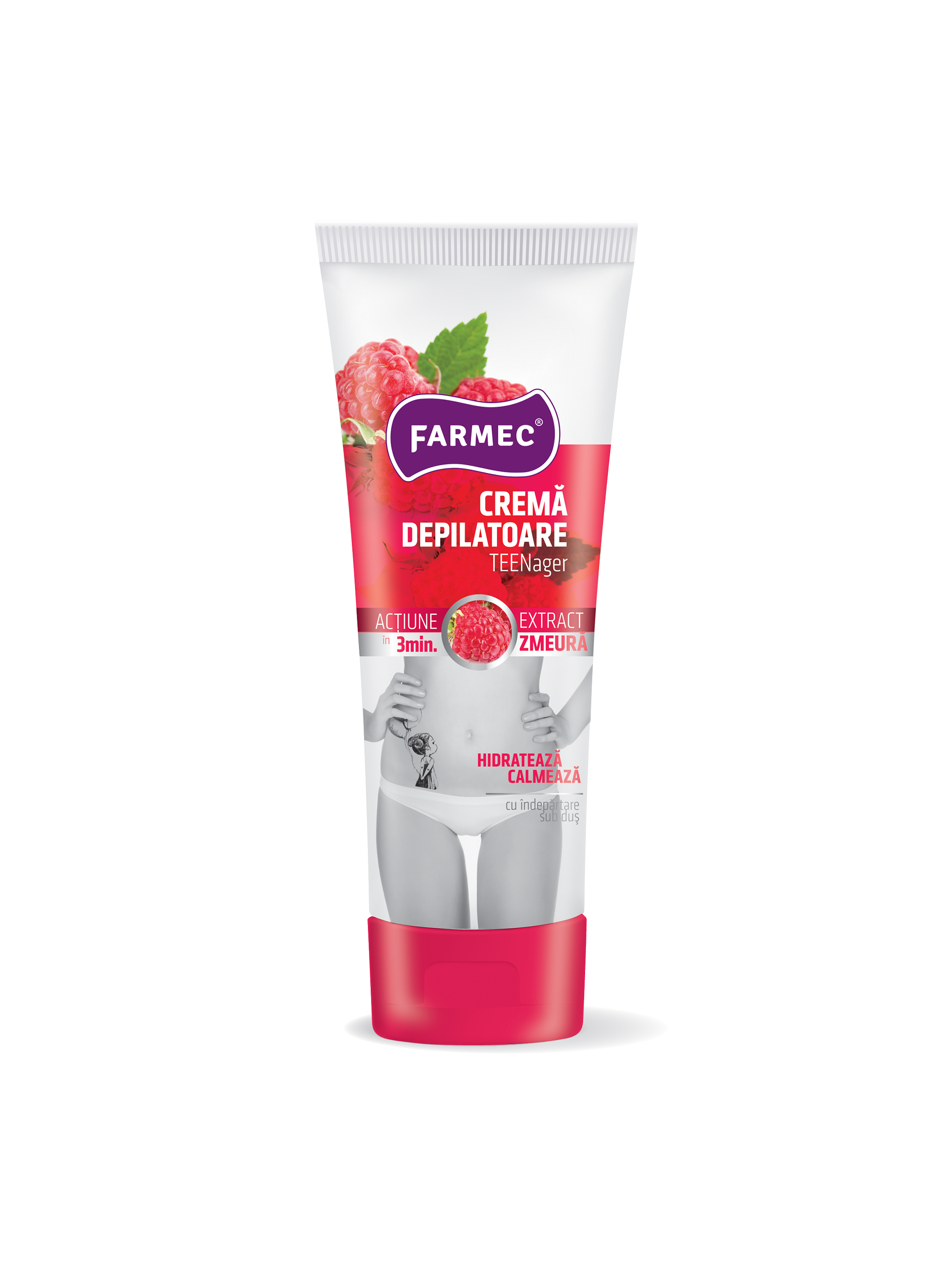 Cremă Depilatoare Teenager Pentru Piele Sensibilă Cu Extract De Zmeură  Acțiune Rapidă, Farmec, 150 Ml